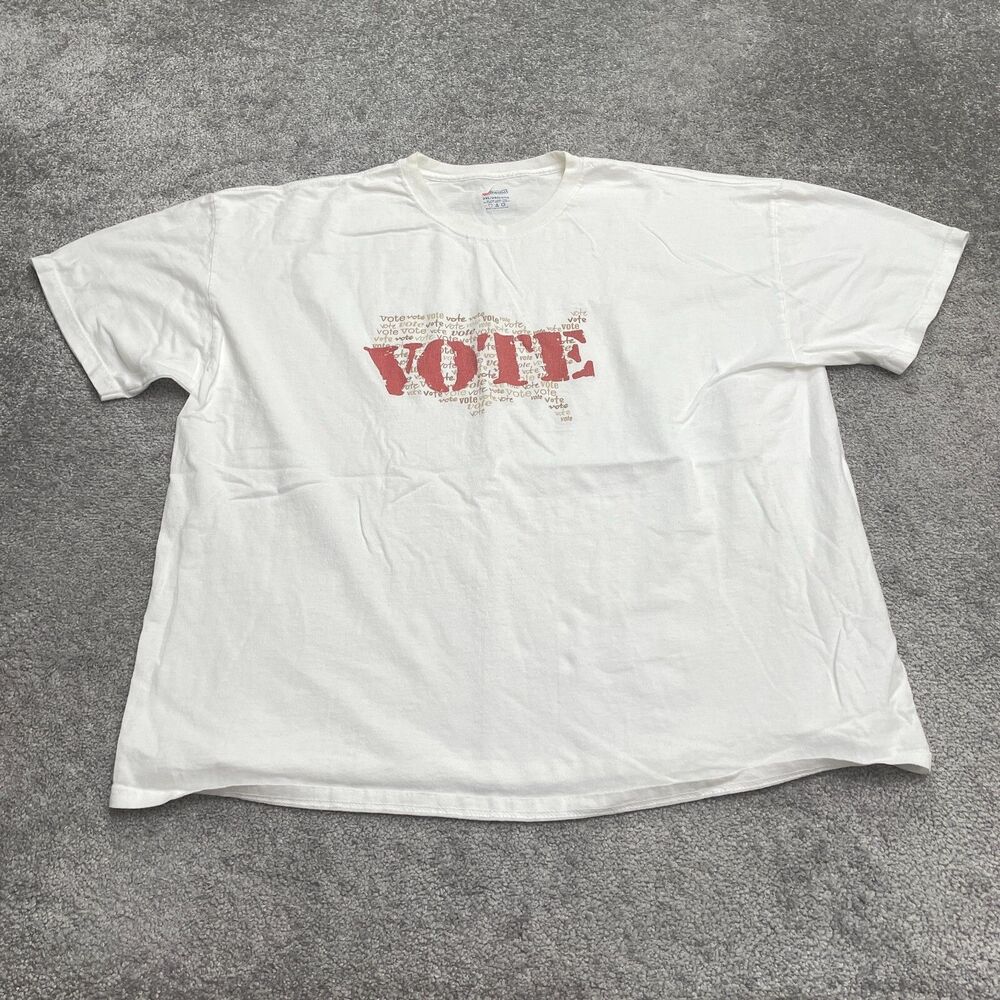 Hanes Authentic Graphic T-Shirt Mens 2XL White Crew Neck 100% Cotton Voting Tee